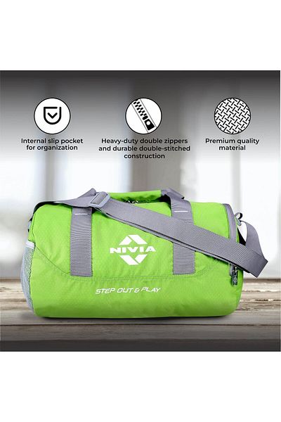 Nivia Beast Gym Bag Green 15 Litre | Polyester | Separate Shoes Compartment | Sports Bag
