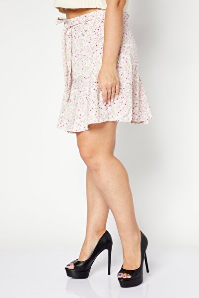 En Creme Women Plus Size Floral Printed Mini Skirt, Beige