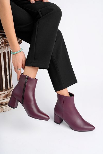 Deripabuc Genuine Leather Claret Red Women's Heeled Leather Boots Dp02-0001