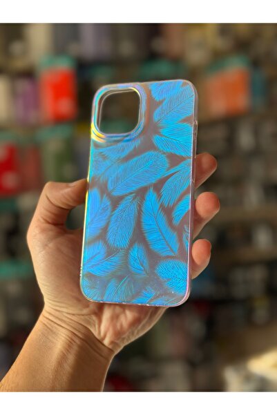 HyperAge Iphone 13 & 14 Kılıf Yaprak Hologram Her Açıda Renk Geçişli Parlak Arkası Sert Lüks Kapak