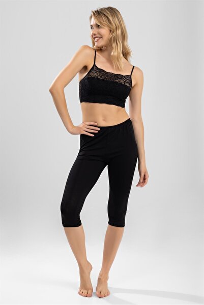 BAYKAR Kadın Diz Altı Kapri Boy Penye Içlik Tayt Siyah