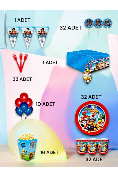 VibeHome Paw Patrol Themed Luxury Set for 32 - Birthday Party and Fun Events