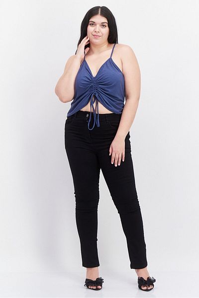 Love, Fire Women Plus Size V Neck Sleeveless Ribbed Tank Top, Blue