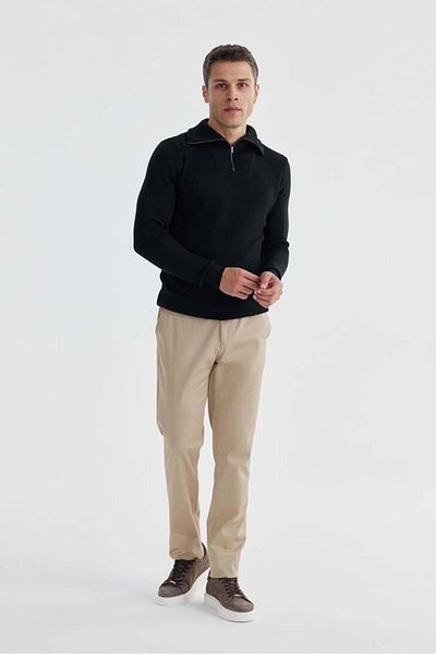Jakamen Тъмносин вълнен пуловер с цип и яка Slim Fit