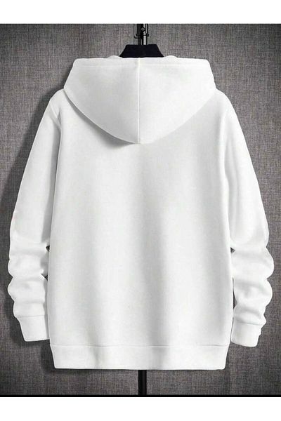 NO 601 Men's White Winter Thick Fabric Zippered Hooded Jacket