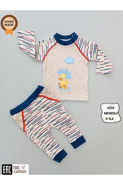 Tomuycuk 100% Cotton 2-Piece Set for Baby Boy and Child - Duck Embroidery and Seasonal Bottom-Top Set