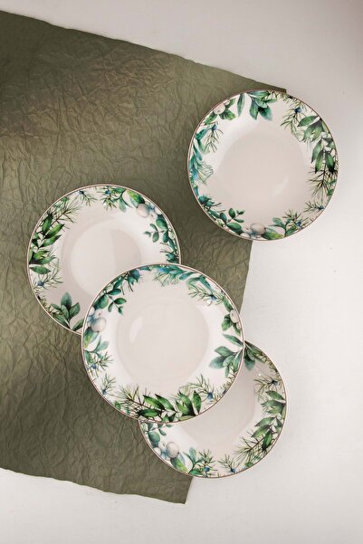 Bursa Porselen Dekor Greenery porselen 4 parça yemek tabağı