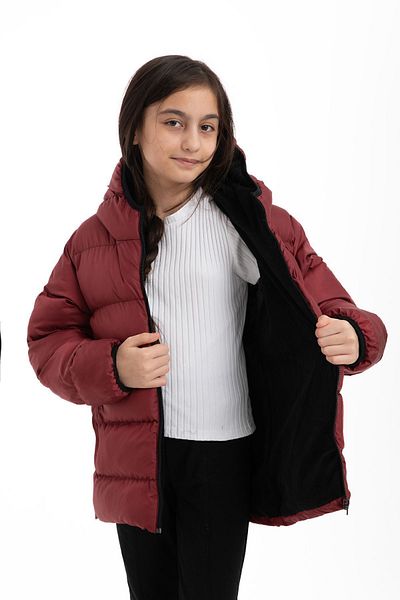 Outriverkids Sports Girl's Burgundy Fleece Hooded Waterproof Wind Resistant Winter Coat