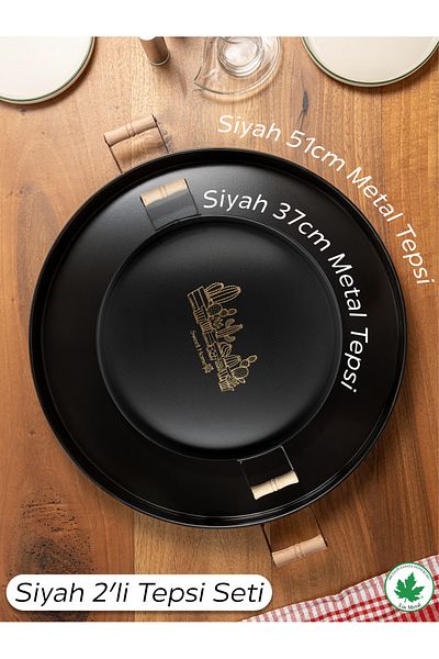 linmetal Set of 2 Wooden Handles 51cm Metal Tray and 37cm Metal Tray Tea Coffee Presentation Tray
