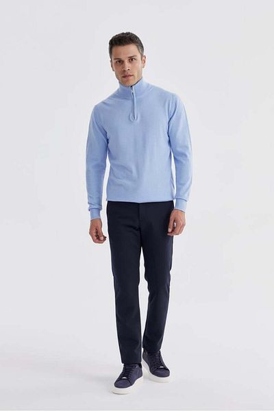Jakamen Pulover albastru slim fit cu fermoar cu guler vertical