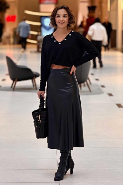 Nevin Kaya Moda Чорна шкіряна спідниця