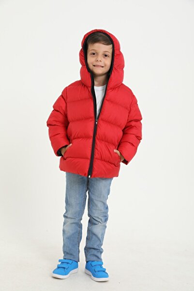 Outriverkids Sport fiúk piros polár kapucnis vízálló, szélálló télikabát