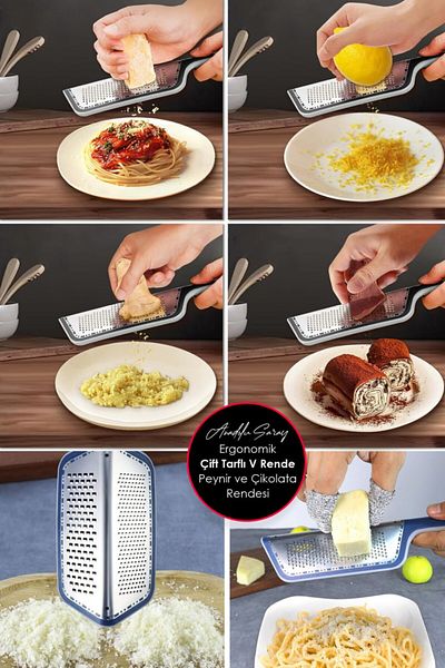 Anadolu Saray Ergonomic Design Steel Double Sided Lemon Cheese Garlic Chocolate Grater Multipurpose Hand Grater