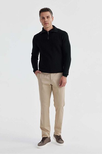 Jakamen Черен вълнен пуловер с цип и яка Slim Fit