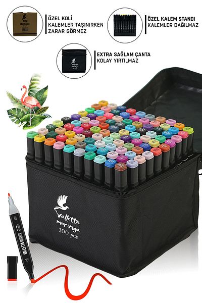 valletta Moringa 100-Piece Double-Sided Art Marker Felted Pencil Set with Bag