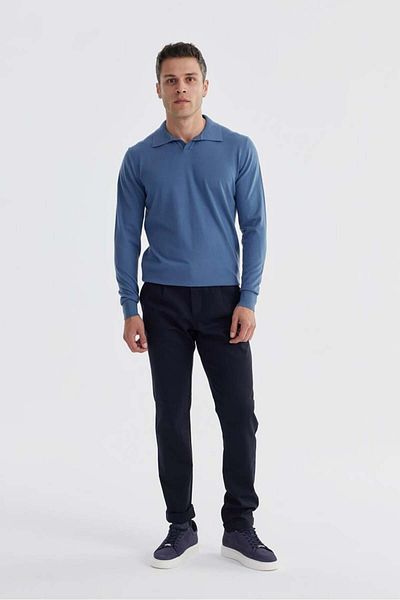 Jakamen Pulover tricotat cu guler polo Petrol Slim Fit