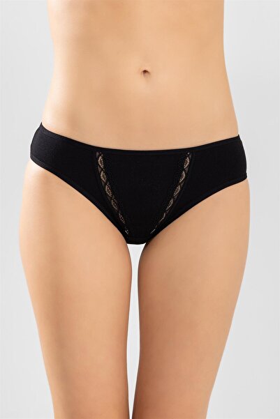 BAYKAR Γυναικεία βαμβακερά ζιγκ-ζαγκ κεντημένα εσώρουχα μπικίνι 3 συσκευασιών μαύρα