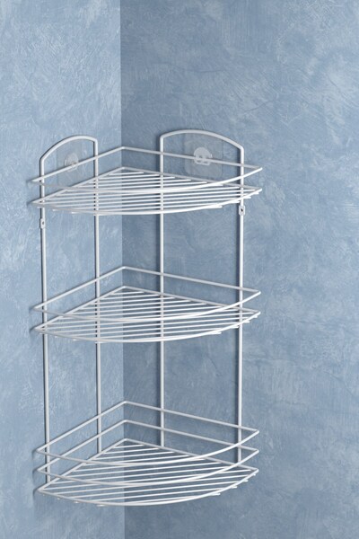 Tekno-tel TEKNOTEL منظم الحمام حامل الشامبو وطبق الصابون 3 طبقات رف دش الحمام اللاصق الأبيض ST033