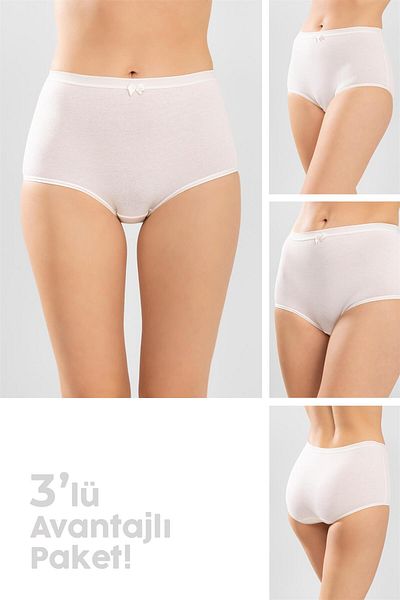 BAYKAR Women's Classic Cut Cotton Plain Bato Panties 3 Pack Cream