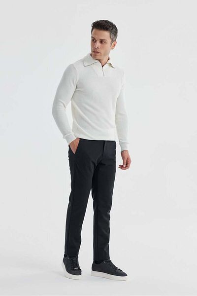 Jakamen Πλεκτό με γιακά με φερμουάρ Ecru Slim Fit