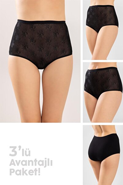 BAYKAR Chiloți Bato din bumbac cu dantelă pentru femei, pachet de 3 negri