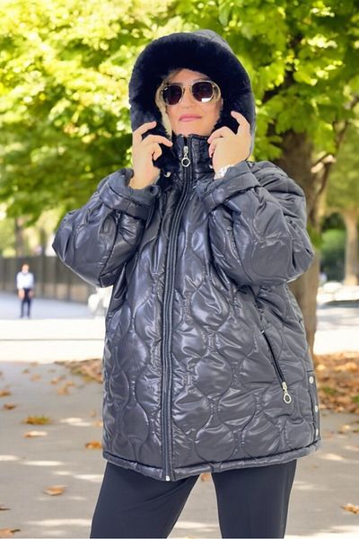 yagmurberen Extra Large Size Inflatable Coat with Hood with Complete Fur Inside