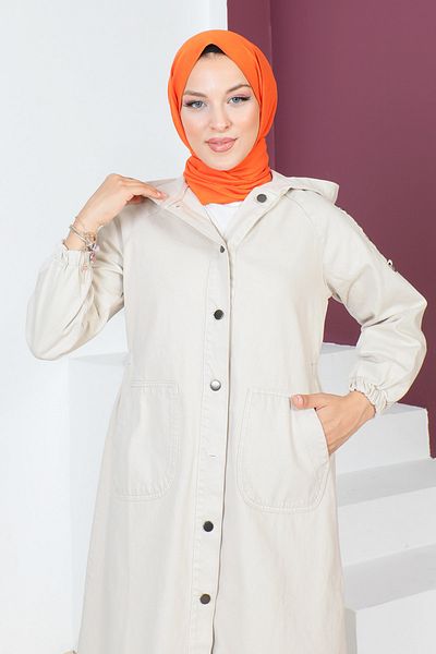Tesettür Dünyası Jeanskappe mit ausgestellten Ärmeln TSD230643 Beige