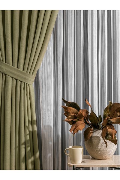 Karesi Thick Pleated Khaki Color Flex Linen Fon Curtain 1X3 18528 Single Wing