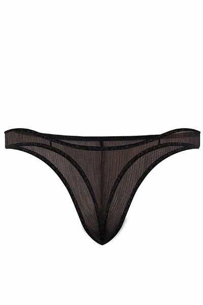 Doreanse Men's Polyester Black Shiny Transparent Thong String 1302