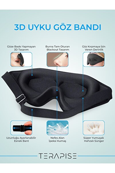 Terapise 3d Pro Uyku Göz Bandı Gözlüğü / Işığı %100 Engeller / Göze Baskı Yapmaz