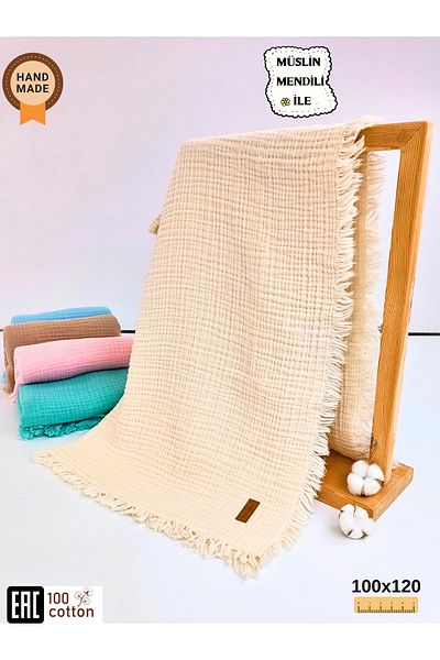 Tomuycuk 4 Layer Muslin Ecru Baby Blanket - Natural Organic Sleeping Towel 100X120Cm