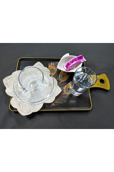 NAKIŞ ATÖLYESİ Ekru Cocktail Napkin and Coffee Side Presentation Napkin 6 Pieces