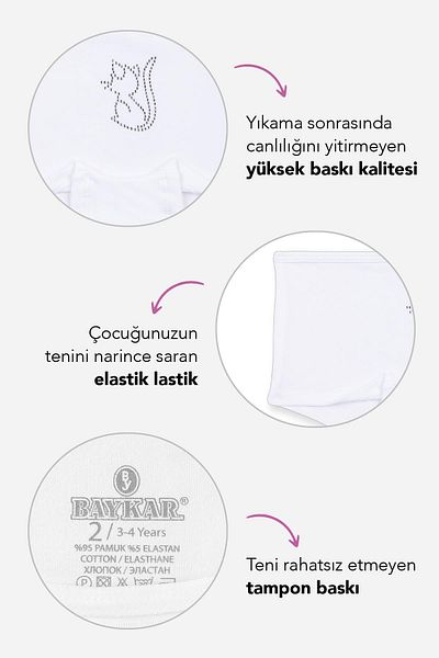 BAYKAR White Girl's Cotton Stoned Basic Boxers - Pack of 3 5176