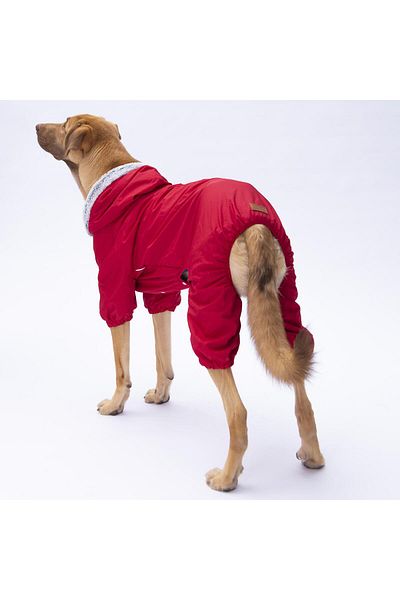 Pettrend Red Fur Medium Large Jumpsuit - Rain Coat Dog Outfit (18-40 kg)