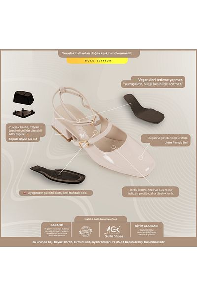 Güllü Shoes Rochie de seara bej Piele lacuita cu toc scurt - Utilizare zilnica si pentru ocazii speciale