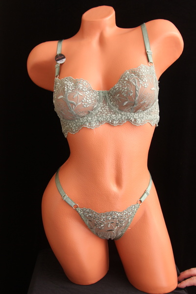 KİVİK HAKİ SARMAŞIK DESENLİ   DANTELLİ BRALET SÜTYEN TAKIM