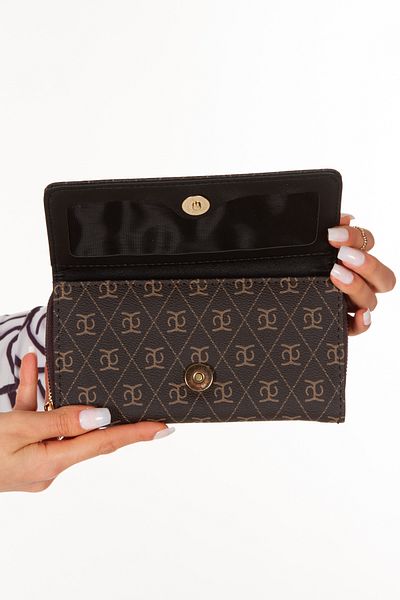 Newish Stylish Wallet with Brown Pattern Vegan Leather Card Holder and Paper Compartment