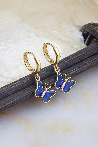 By More 925 Ayar Gümüş Mineli Bahar Kelebeği Sallantılı Çocuk Küpesi