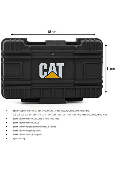 Cat DA01902 45 Parça Manganez Fosfat Alaşımlı Vidalama Uç Seti