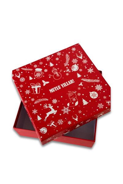 KOLİX Happy Newyear Patterned Red Decorative Gift Box - 20X20 Kolix