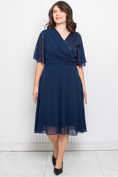 Modaviki Navy Blue Chiffon Evening Dress with Sequin Detail, Mdv360