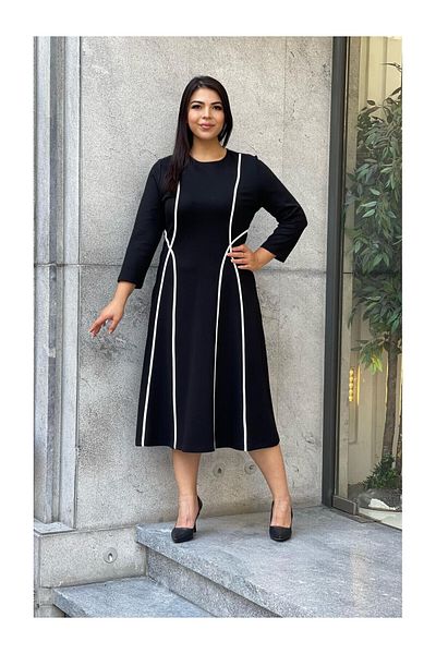 Esito Favourite Textile Plus Size Piping Detail Three Quarter Sleeve Winter Dress