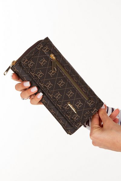 Newish Stylish Wallet with Brown Pattern Vegan Leather Card Holder and Paper Compartment