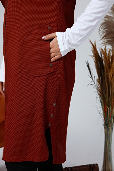 Ferace Women's Plus Size Honeycomb Fabric Pocket Zippered Buttoned Vest