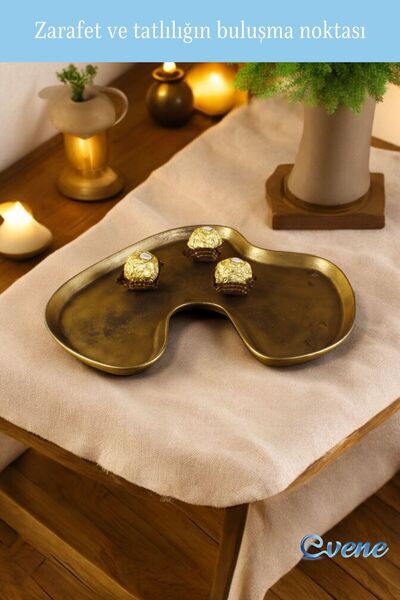 Evene Şekerlik Sunumluk Drajelik Dekoratif Tabak Altın Eskitme Renk Model 16