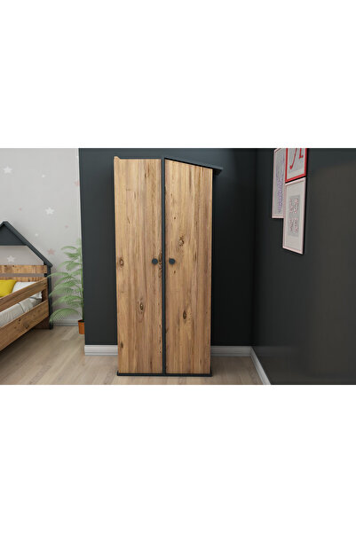 ARNETTİ Valerin 2 Kapaklı 7 Raflı Genç Odası Gardırop Atlantik Çam Antrasit - Valerin