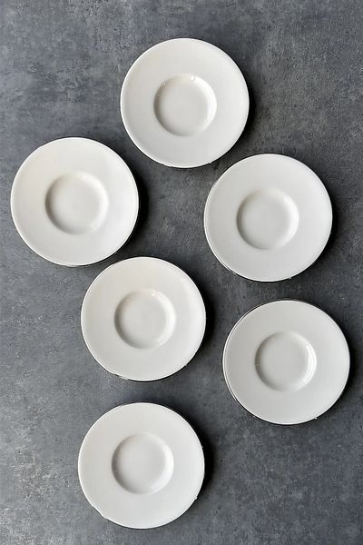 porselenden Modern Silver Cream 6 Pieces 11 cm 6 Seater Premium Porcelain Silver Gilt Tea Plate Set