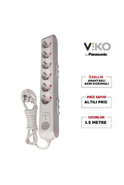 VİKO Altılı Akım Korumalı Priz, 282J, Anahtarlı, Ç.K Çoklu Priz, 1.5m