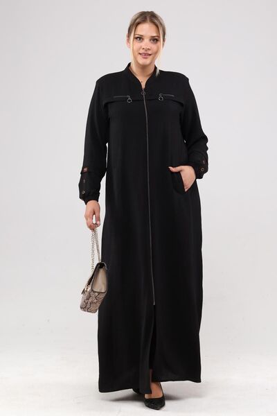 Ferace Kadin Buyuk Beden Ayrobin Ferace Fermuarlı Ve Boydan Uzun