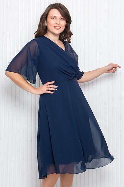 Modaviki Navy Blue Chiffon Evening Dress with Sequin Detail, Mdv360